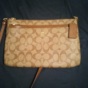 Coach Signature Crossbody East/West Handbag with Leather Pop-Up